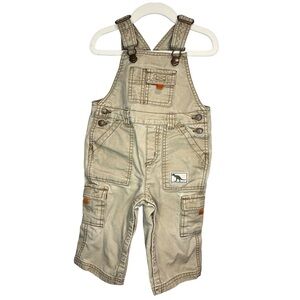 Vintage Gymboree 100% Cotton Tan Denim Canvas Overalls size 12-18mo